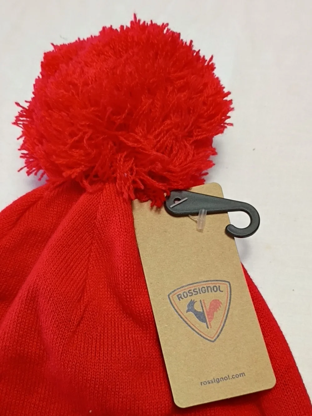 NWT Rossignol Boys Ben Hat Red Knit Pom Beanie with Black Trim Size One Size